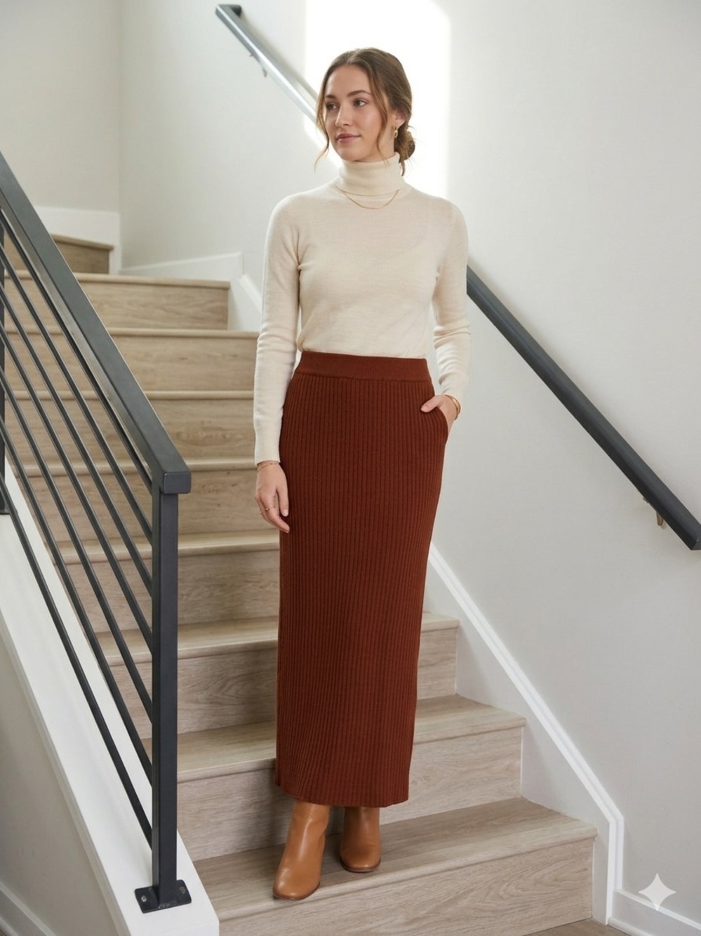 Uniqlo Chestnut Ribbed Maxi Skirt